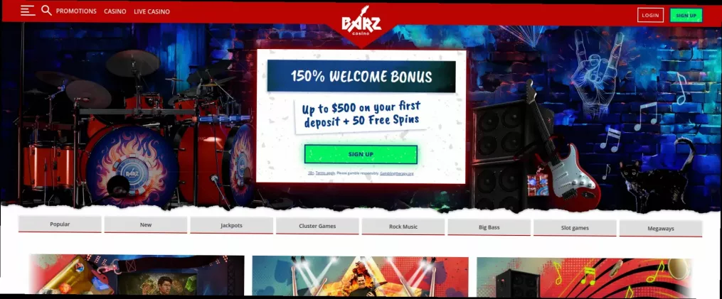 Barz Casino 150% up to 500 CAD + 50 Free Spins